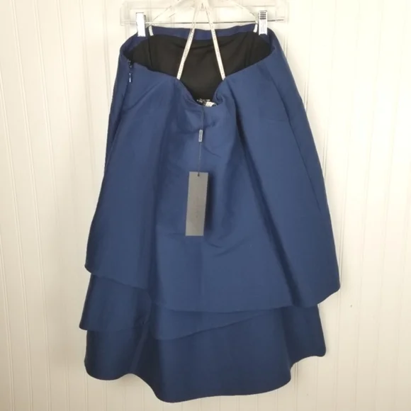 Halston Heritage Women's 10 Blue Strapless Tiered Embroidery Detail Dress Silk - Picture 3 of 12